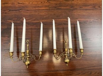Pair Of Brass Candelabra Wall Sconces