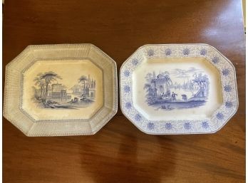 Lot Of 2 Octagonal Blue And White Platters