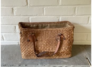Woven Tote Bag With Leather Handles