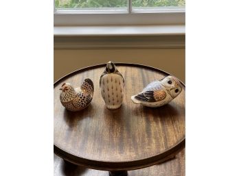 Lot Of 3 Royal Crown Derby Figurines Owl Chicken Penguin