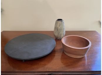 Harpswell Slate Trivet, Vase, And Wooden Bowl