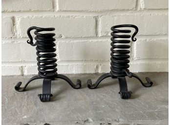 Pair Of Antique Wrought Iron Hand Held Spiral Courting Candlesticks Denmark