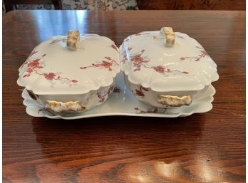 Pair Of Antique Haviland Limoges Lidded Servers And Large Tray