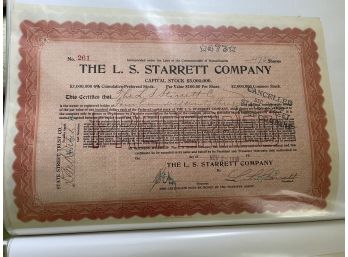 Vintage Starrett And National Tool Stock Certificates