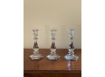 Lot Of 3 Glass Crystal Candle Holders Candlesticks