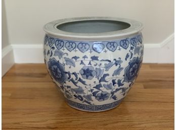 Large Chinoiserie Planter, Blue And White Vintage Asian Indoor Planter Flower Pot, Chinoiserie Decor