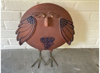Studio Art Pottery Bird With Face Sculpture
