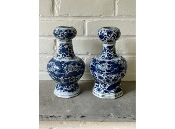 Pair Of Blue And White Vases