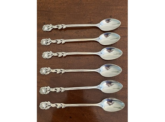 Lot Of 6 Rose Handle 800 Silver Spoons