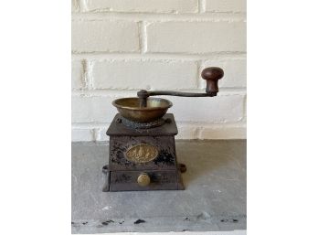 Antique Cast Iron & Brass Kendricks And Son Table Top Counter Coffee Mill Grinder 1800's