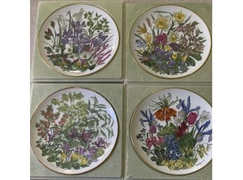 Set Of 4 Franklin Porcelain Flowers Of The Year Plate Collection