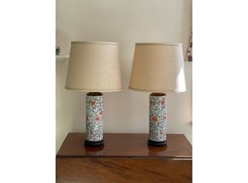 Pair Of Multicolor Florals Chinoiserie Lamps
