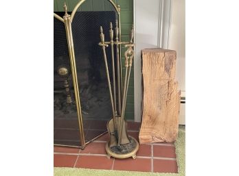 Vintage Brass Fireplace Tools With Stand