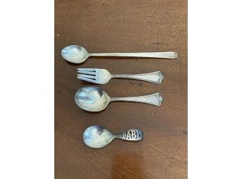 Lot Of Children's Silverware Baby Spoon Small Fork Sterling Silver