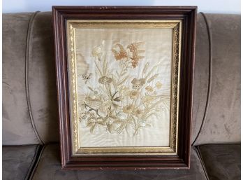 Gorgeous Very Old Embroidery On Gold Fabric