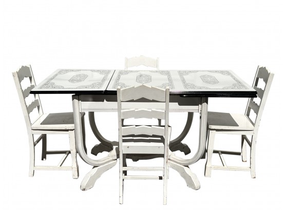 Rare Art Deco Enamel Table And Chairs With Unique Design