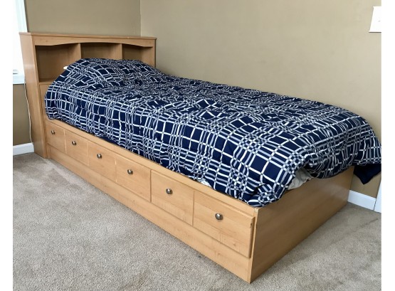 Twin Size Bed With Bookshelf And Drawers!