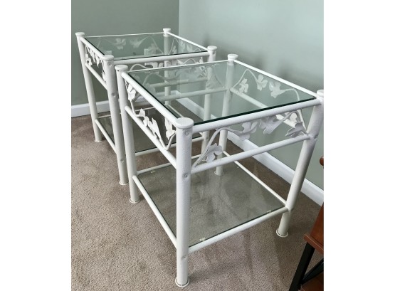 Pair Of Elegant Nightstands With Glass Tops