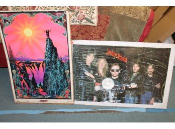 Group Of 4 Record Store Display Posters With Velvet Black Light And Judas Priest