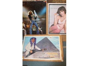 Lot Of 6 1980s Record Store Posters - Zeppelin Van Halen Cars Etc. - Poor Condition Mounted On Board