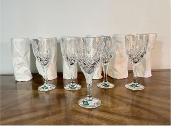 Set Of Ten Hand Cut Shannon Crystal Stephanie Goblets - New In Box