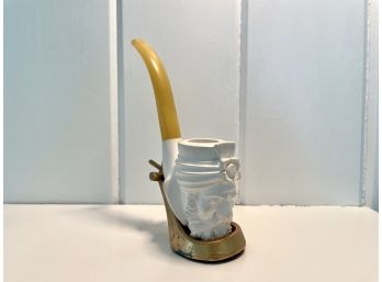 Mid Century Pipe With Bakelite Mouthpiece On Metal Stand