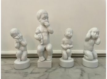 Bing & Grondahl Blanc De Chine Porcelain Figures By Svend Lindhart Including Tummy Ache, Ear Ache & Toothache