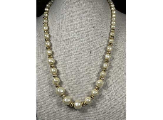 Fine Signed Napier Faux Pearl And Gold Tone Beaded Necklace