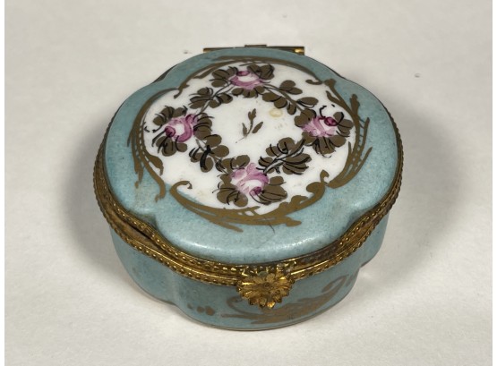 Limoges Hand Painted Round Trinket Box
