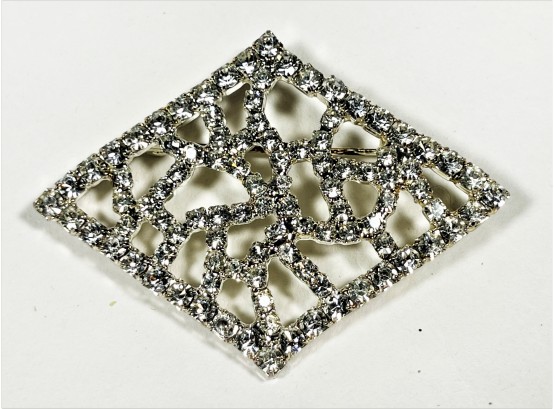 Vintage White Rhinestone Brooch Diamond Shape