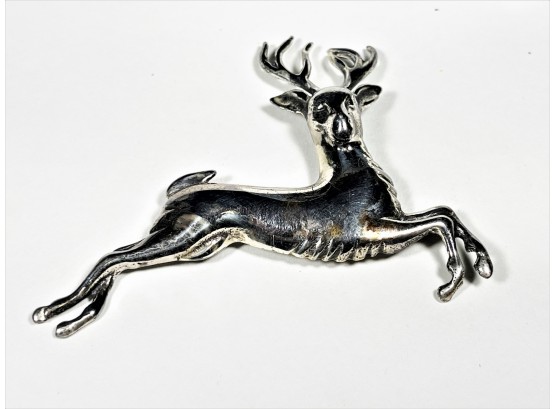Very Large Sterling Silver Brooch Of A Deer