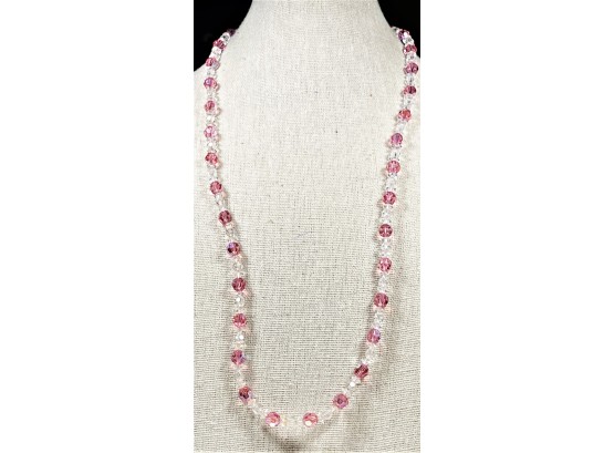 Vintage Pink & White Crystal Beaded Necklace