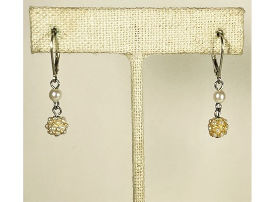 Pair Dainty Sterling Silver Pearl Pierced Earrings 925