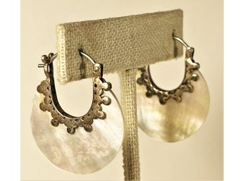 Sterling Silver Mother Of Pearl Pierced Hoop Earrings