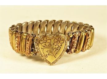 Vintage Gold Over Sterling Silver Heart Locket Bracelet