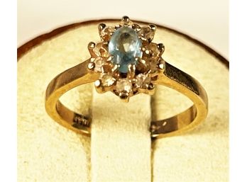 Vintage Gold Tone Ladies Ring About Size 7 With Aqua Stone