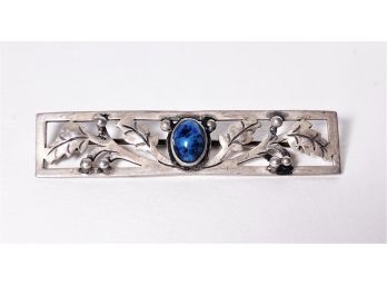 Signed Arts & Crafts Sterling Silver Hand Wrought Brooch W Lapis Stone