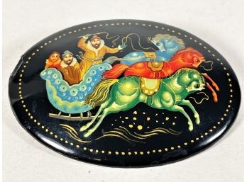 Signed Russian Lacquer Brooch