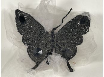 Victorian Large Jet Black Glass Lace Butterfly Embellishment