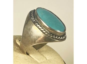 Large Antique Sterling Silver Native American Southwestern Turquoise Men's Ring About Size 8