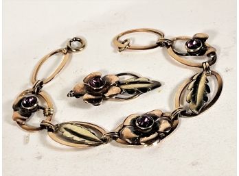 Vintage Gold Filled Floral Pendant And Bracelet