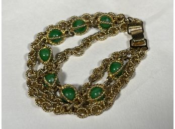 Vintage 1960s Multi Strand Green Stone Gold Tone Napier Bracelet