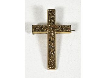Victorian Gold Filled Engraved Cross Brooch Pin