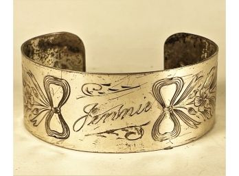 Vintage Sterling Silver Cuff Bracelet Engraved Monogrammed 'Jennie'