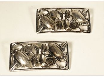 Pair Arts & Crafts Deco Signed OTIS Sterling Silver Organically Formed Brooches