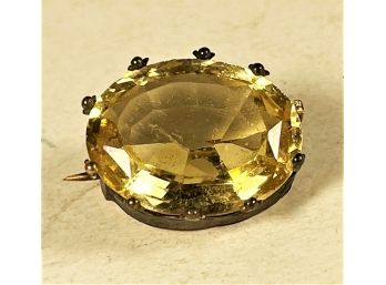 Antique Silver And Citrine Small Brooch Pin