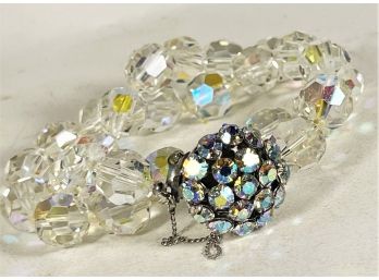 1960s Costume Aurora Borealis Crystal Rhinestone Bracelet Large Clasp