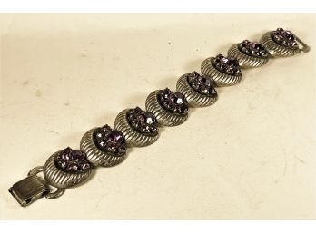 Vintage Purple Rhinestone Bracelet In Silver Tone