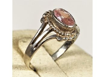 Sterling Silver Ladies Ring About Size 7 With Pink Gemstone