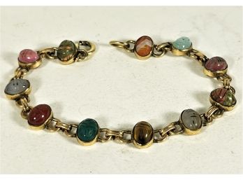 Vintage Gold Filled Semiprecious Stone Scarab Bracelet